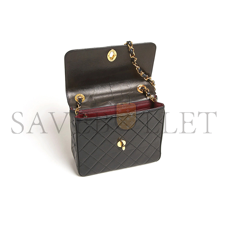 Ch**el classic flap bag deca squared lambskin black (25*20*9cm)